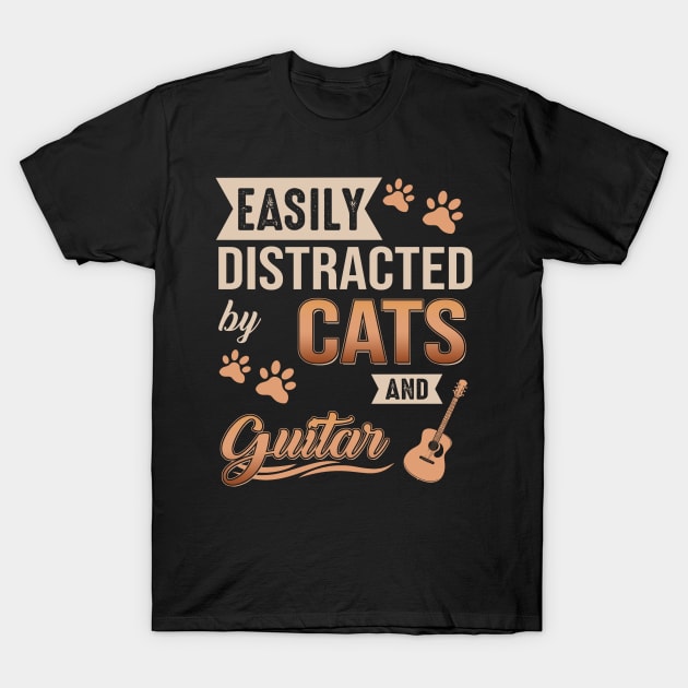 Easily Distracted By Cats And Guitars T-Shirt by celestewilliey